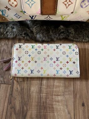 Louis Vuitton White Multicolor Monogram Zip Wallet RARE